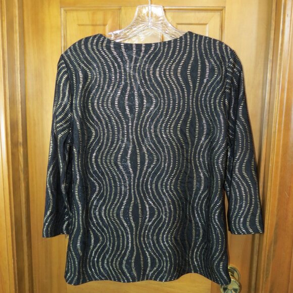 JM Collection Black & Gold 3/4 Sleeve Top Size Petite Medium - Picture 5 of 8